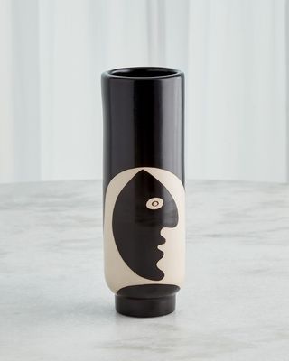 Simple Face Vase - Black w/ Natural Design