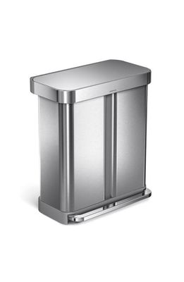 simplehuman 58L Dual Compartment Rectangular Step Trash Can in Brushed