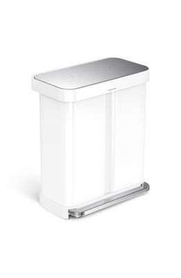 simplehuman 58L Dual Compartment Rectangular Step Trash Can in White Steel