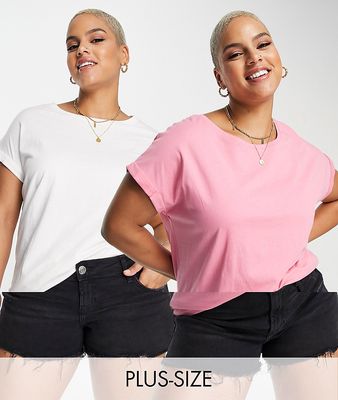 Simply be 2 pack boyfriend t-shirts in pink and white-Multi