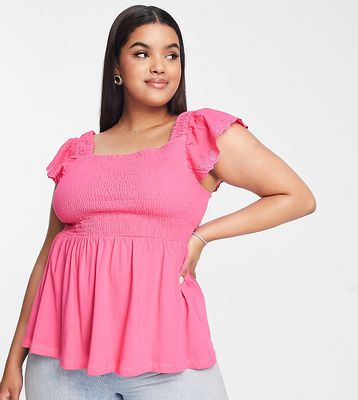 Simply Be Broderie Peplum Top In Pink