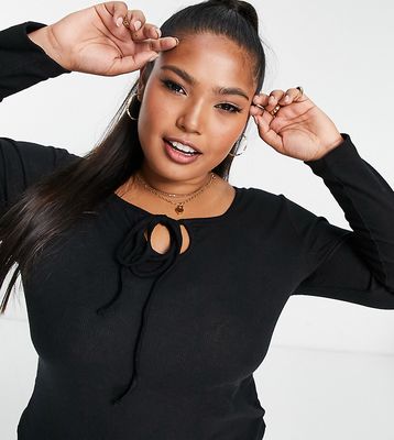 Simply Be cut out detail halter long sleeve top in black