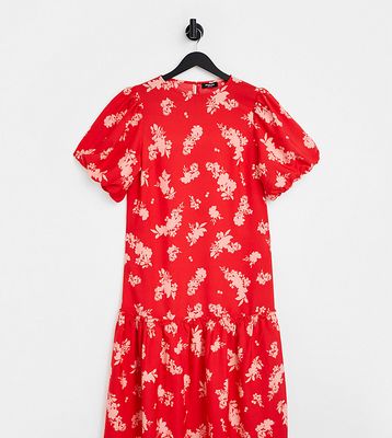Simply Be dropped hem dress in red floral