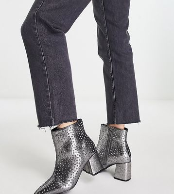 Simply Be Extra Wide Fit Kennedia high ankle boots in pewter-Silver