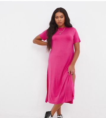 Simply Be midi dress with side slits in pink