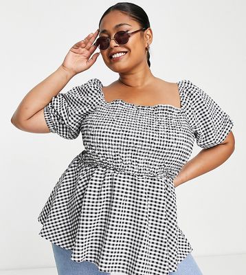 Simply Be puff sleeve top in gingham-Multi