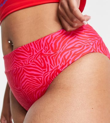 Simply Be reversible bikini bottoms in red zebra print and pink