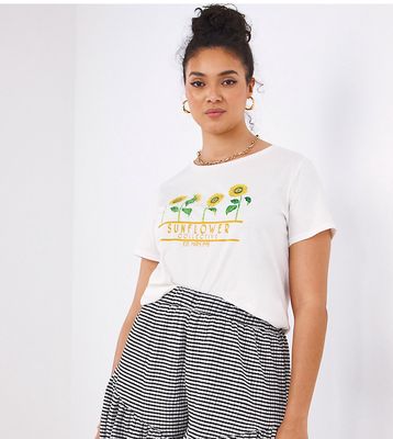 Simply Be sunflower graphic tee in white