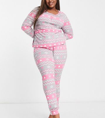 Simply Be supersoft pajama set in pink and gray