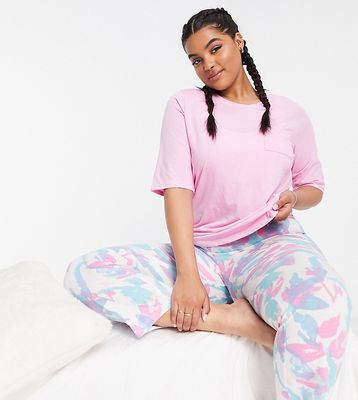 Simply Be t-shirt and pants pajama set in pink floral