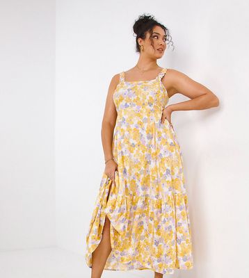 Simply Be tiered sundress in yellow floral-Multi