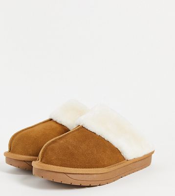 Simply Be Wide Fit mule slipper in chestnut-Brown