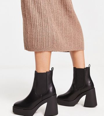 Simply Be Wide Fit platform heeled chelsea boots in black