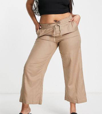 Simply Be wide leg linen pants in stone-Neutral