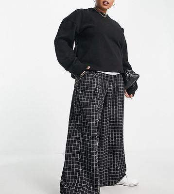 Simply Be wide leg pants in check print-Green