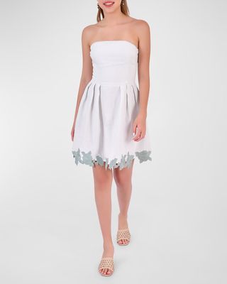 Sina Strapless Scalloped-Hem Linen Mini Dress