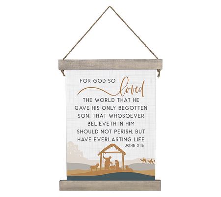 Sincere Surroundings 27.5" God So Loved Nativit y Hanging Canv