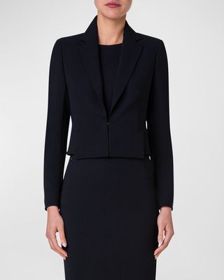 Single-Breasted Slits-Hem Wool Double-Face Crop Jacket