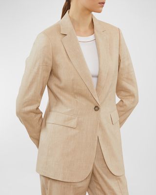 Single-Button Wool-Linen Blazer