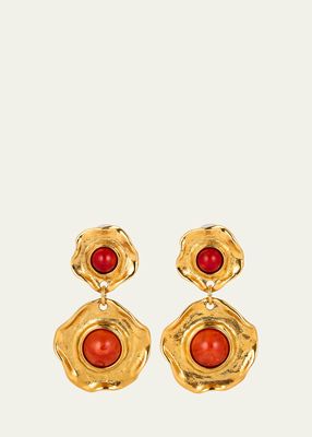 Single Drop Post Earrings with Coral Stones