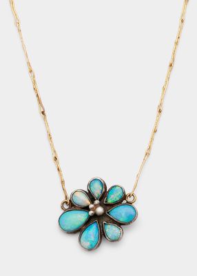 Single Opal Flower Necklace in 18K Gold and Silver