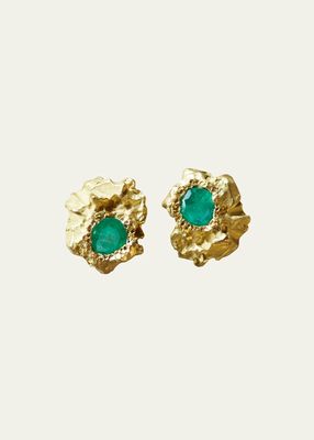 Single Rock Earrings in 18K Solid Yellow Gold with 3.75mm Emeralds
