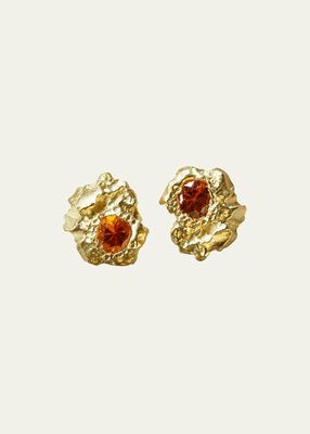 Single Rock Earrings in 18K Solid Yellow Gold with 3.75mm Orange Sapphires