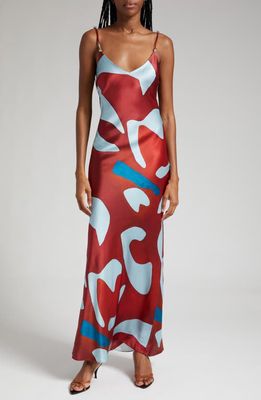 SIR Frankie Abstract Print Silk Satin Slipdress in Ruby Reflection