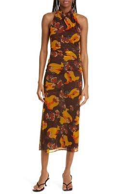 SIR Jacques Floral Mesh Halter Dress in Expressionist