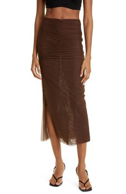 SIR Jacques Ruched Mesh Skirt in Chocolate