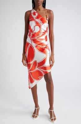 SIR Ramona Print Asymmetric Silk Midi Dress in Mariposa Lily