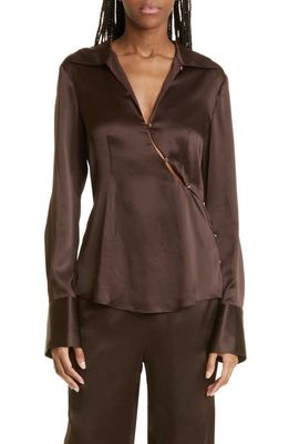 SIR Selita Asymmetric Button Silk Shirt in Chocolate