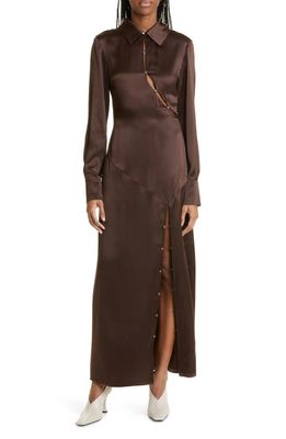 SIR Selita Cutout Long Sleeve Silk Shirtdress in Chocolate