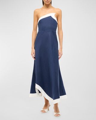 Sirani Strapless Two-Tone Linen Midi Dress