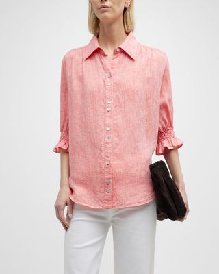 Sirena 3/4-Sleeve Button-Down Linen Shirt
