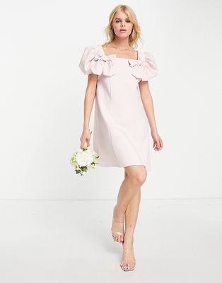 Sister Jane Bridesmaid short sleeve mini dress with bow details-Pink