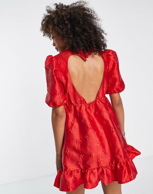 Sister Jane jacquard mini dress with open heart back in red