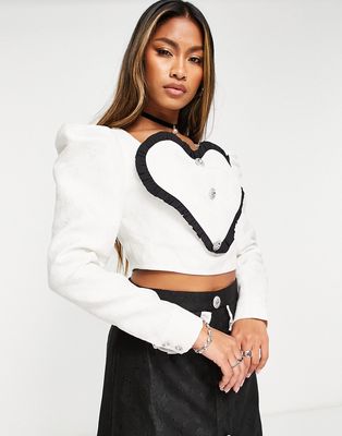 Sister Jane long sleeve blouse with contrast heart - part of a set-White
