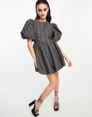 Sister Jane puff sleeve structured mini dress in ditsy floral-Black