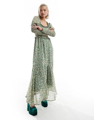 Sister Jane shirred tie back midaxi dress in green floral