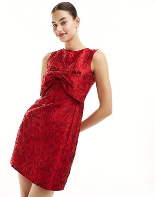 Sister Jane Tate Rose jacquard bow mini dress in cherry red - part of a set