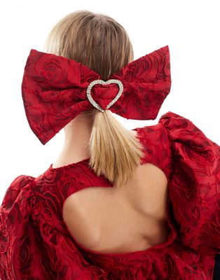 Sister Jane Tate Rose jacquard hair bow in cherry red - part of a set