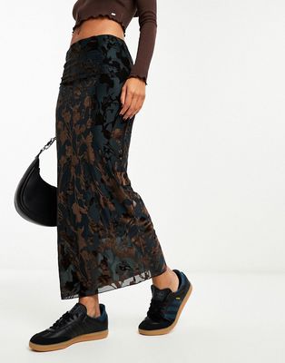 Sisters of the Tribe floral devore maxi skirt in multi