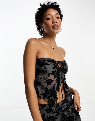 Sisters of the Tribe velvet burnout bandeau top in black - part of a set