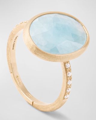 Siviglia 18K Gold Ring with Aquamarine and Diamonds, Size 7