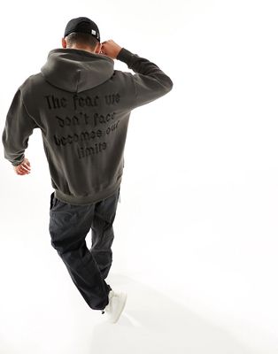 Sixth June fear embroidered hoodie in gray-Green