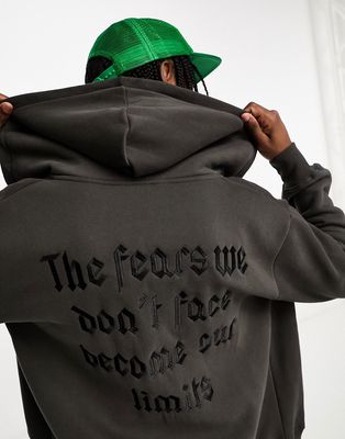 Sixth June fear embroidered zip through hoodie in black
