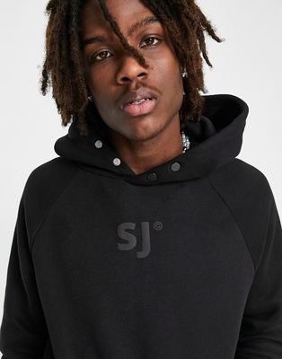 Sixth June heavyweight hoodie with snap fastening in black - part of a set