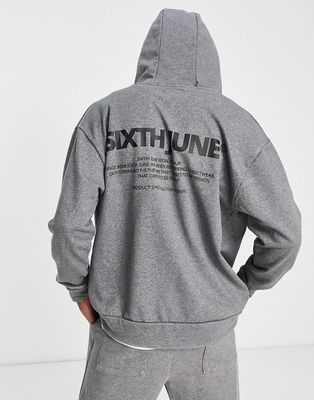 Sixth June heavyweight zip up hoodie in gray acid wash - part of a set