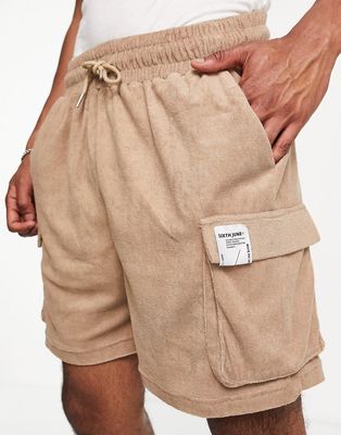 Sixth June jersey shorts in beige towelling - part of a set-Neutral